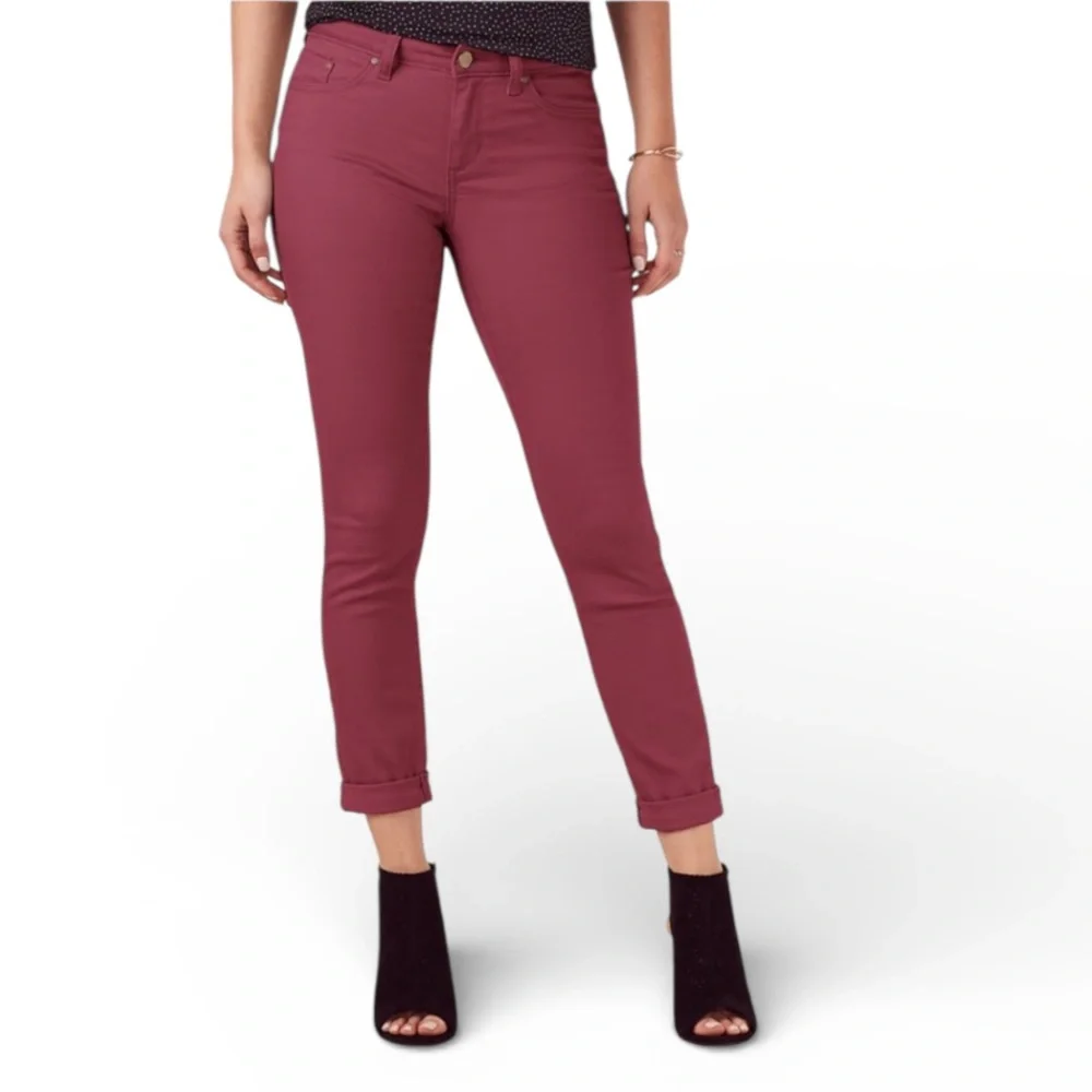 Washed Maroon Mid Rise Cuffed Skinny Ankle Jeans